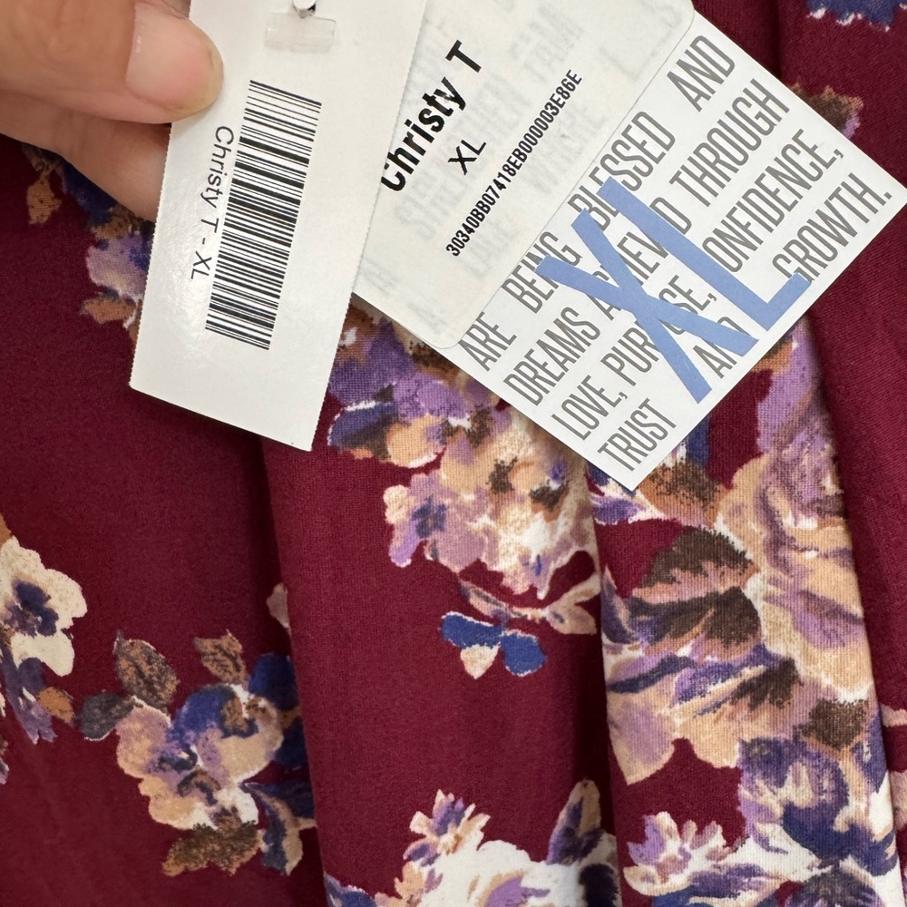 LuLaRoe Burgundy Floral V-Neck Blouse - Picture 3 of 5